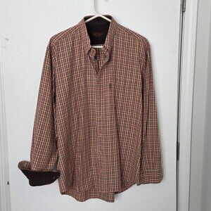 NWOT Barbour Flannel Shirt  Button Flip Corduroy Collar & Cuffs Brown Blue Men L